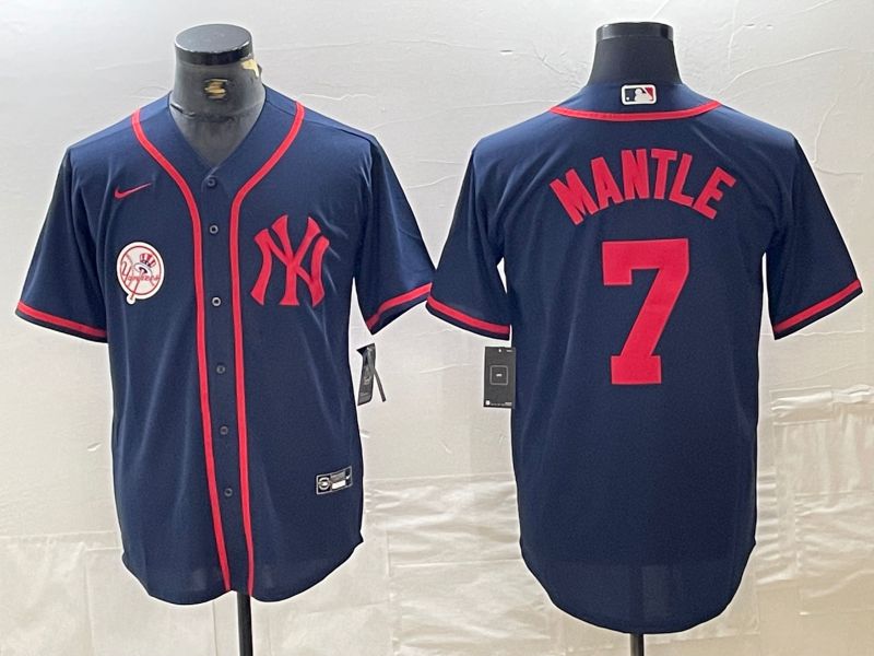 Men New York Yankees #7 Mantle Blue Third generation joint name Nike 2024 MLB Jersey style 3->new york yankees->MLB Jersey